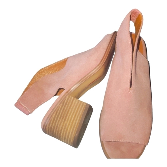 Lucky Brand Suede Pink Terif Stacked Heels Open Toe Slingback Dress Sandals 7M - Picture 7 of 13